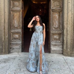 V. Chapman Regina Gown in Light Blue Lilibet Brocade